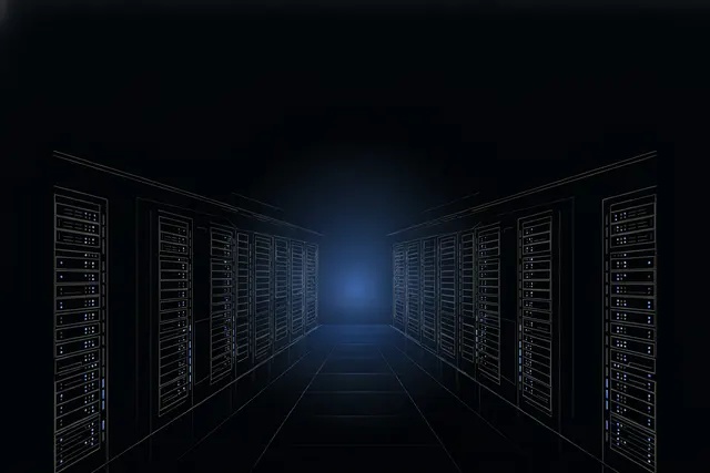 Illustration of a symmetric data center corridor between server racks