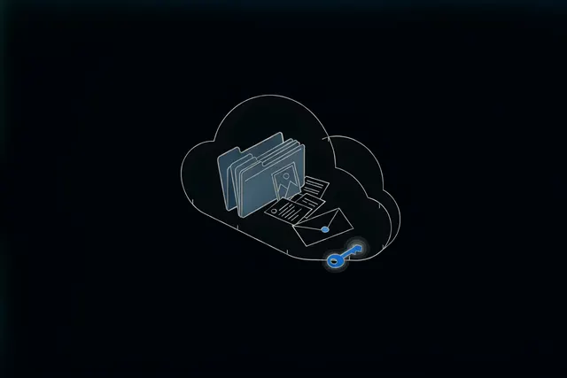 Illustration of a private cloud vault storing folders, documents and messages